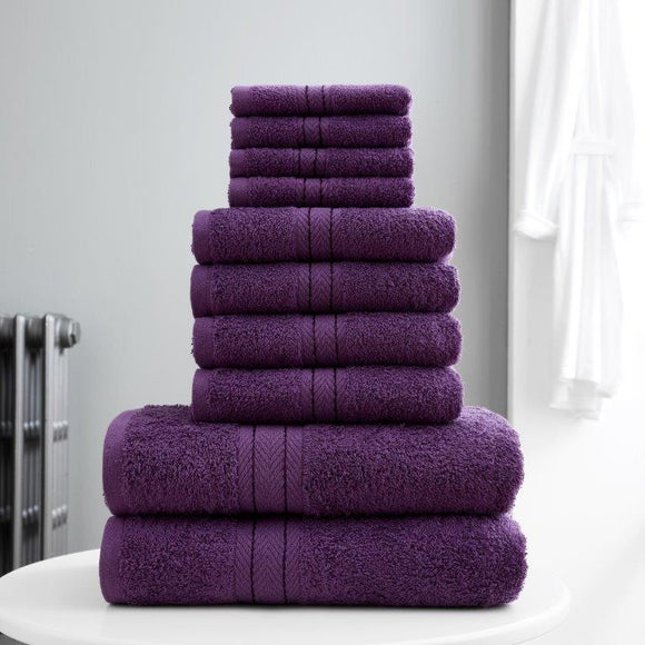 10 Pcs Bale 100% Cotton Towel Set HOTEL QUALITY 2 Bath Towels, 4 Hand Towels, 4 Face Towel Bathroom Accessories (Available in 9 Colors) - Fine Fabric Shop